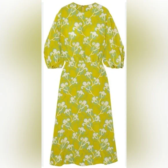 Valentino Floral-print Silk-crepe Midi Dress In Chartreuse